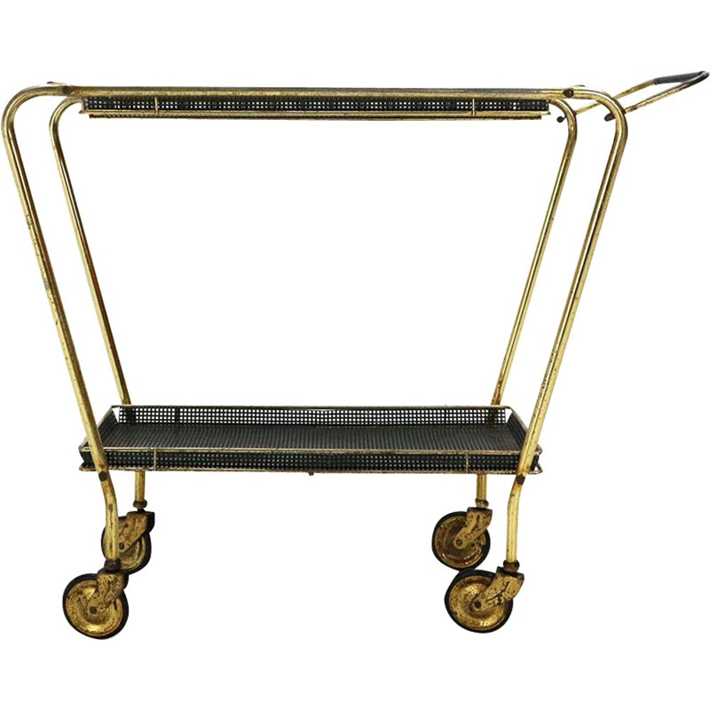 Vintage serving cart Mategot style in brass and metal 1950s