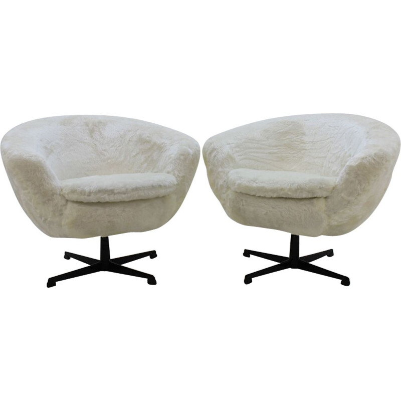 Conjunto de 2 cadeiras giratórias brancas vintage