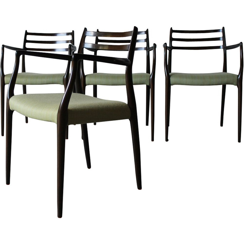 Set of 4 vintage green chairs model 62 by N.O Møller