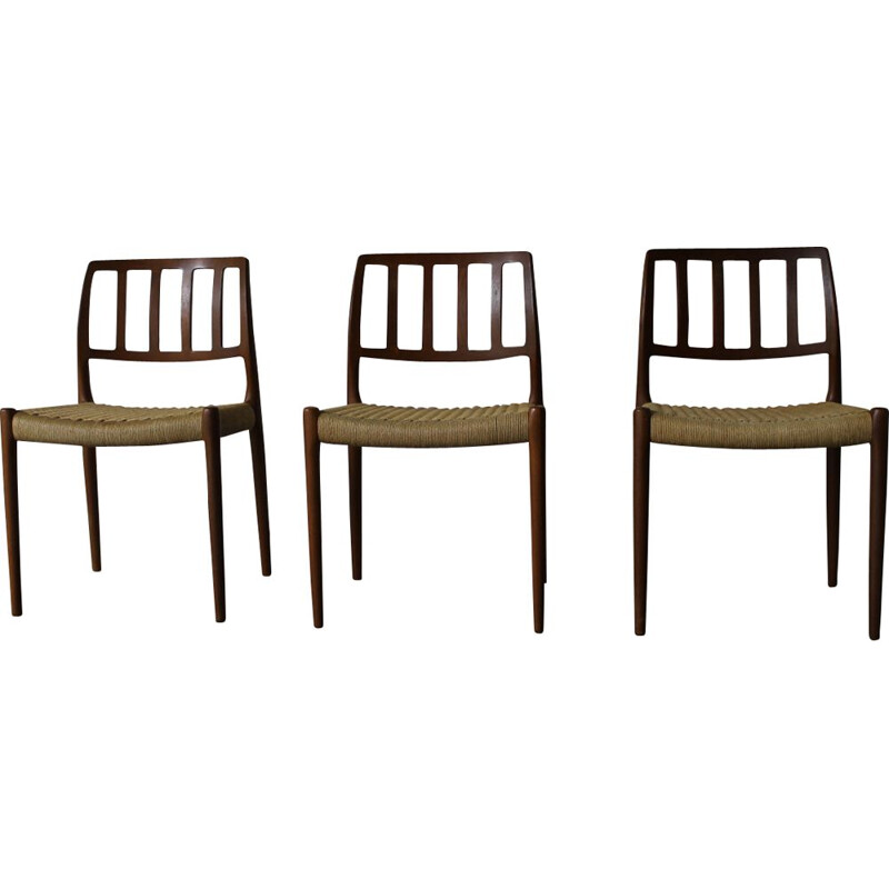 Set of 3 vintage teak chairs model 83 by N.O Møller