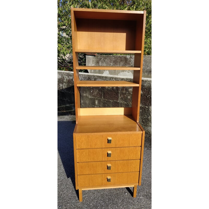 Vintage wooden library with adjustable shelves 1970