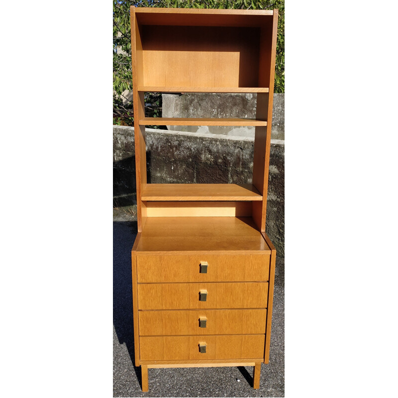 Vintage wooden library with adjustable shelves 1970