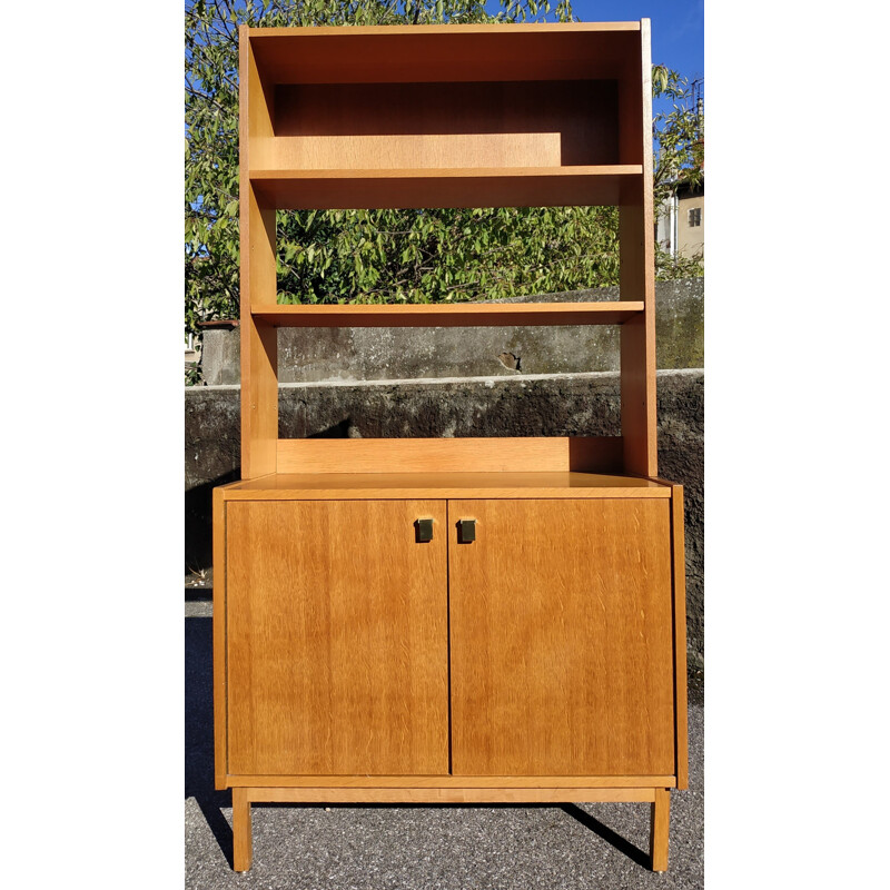 Vintage wooden library with shelves 1970