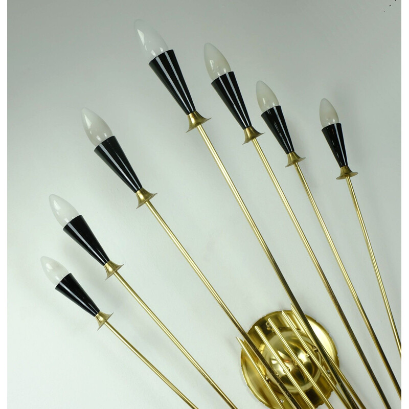 Vintage sputnik atomic 7-light wall lamp in brass 1950