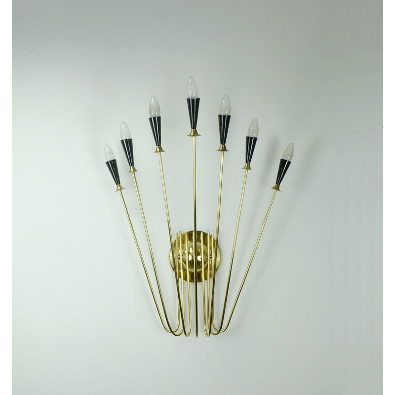 Vintage sputnik atomic 7-light wall lamp in brass 1950