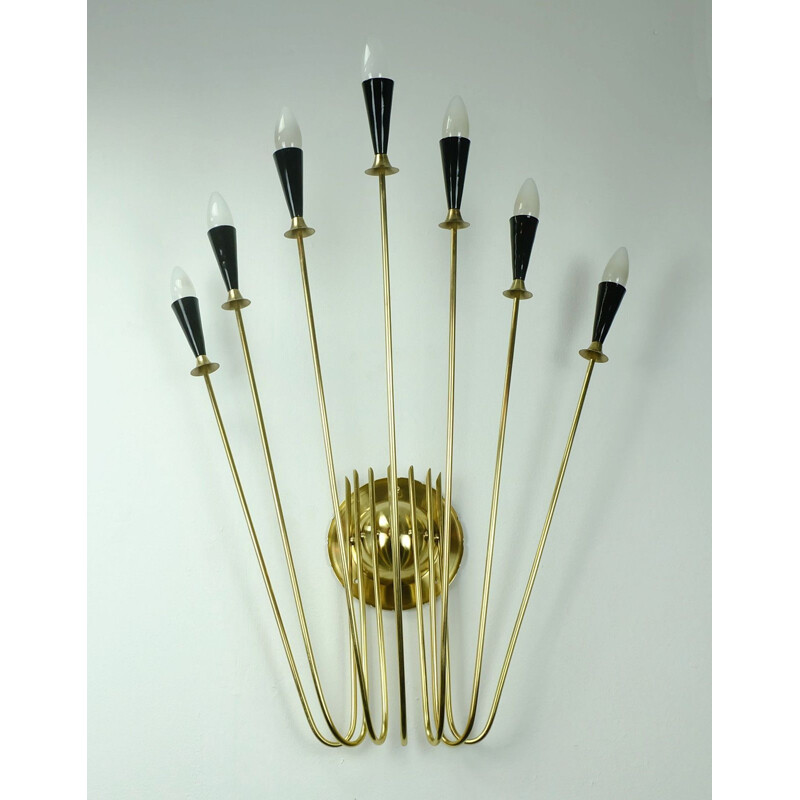 Vintage sputnik atomic 7-light wall lamp in brass 1950