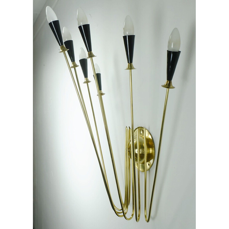 Vintage sputnik atomic 7-light wall lamp in brass 1950