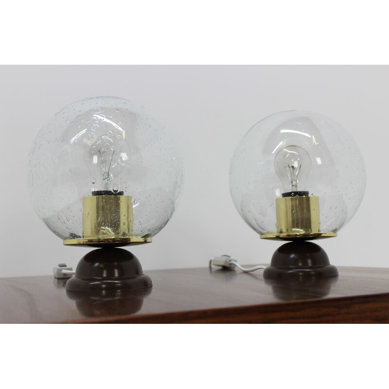 Paar vintage lampen van glas en plastic uit 1980