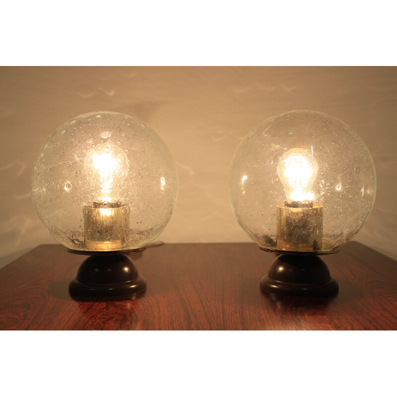 Pair of vintage table lamps in glass and plastic 1980
