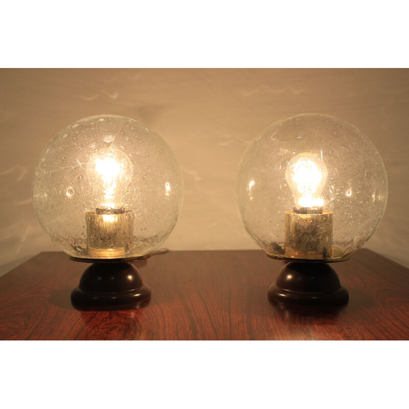 Paire de lampes vintage en verre et en plastique 1980