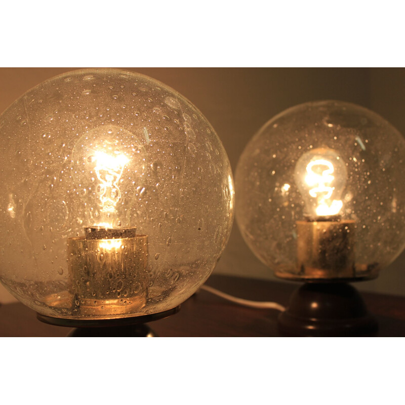 Pair of vintage table lamps in glass and plastic 1980