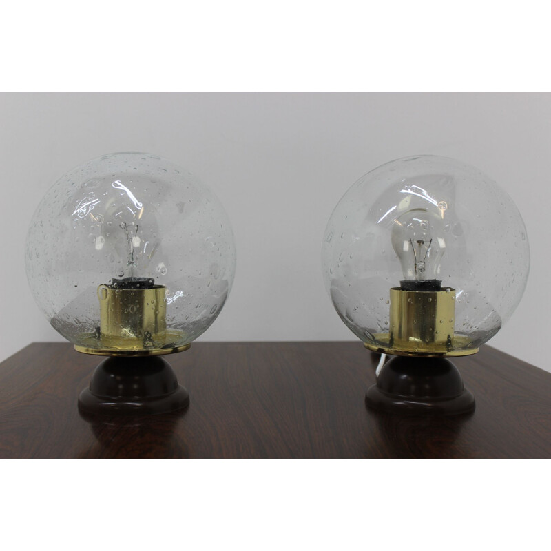 Paar vintage lampen van glas en plastic uit 1980