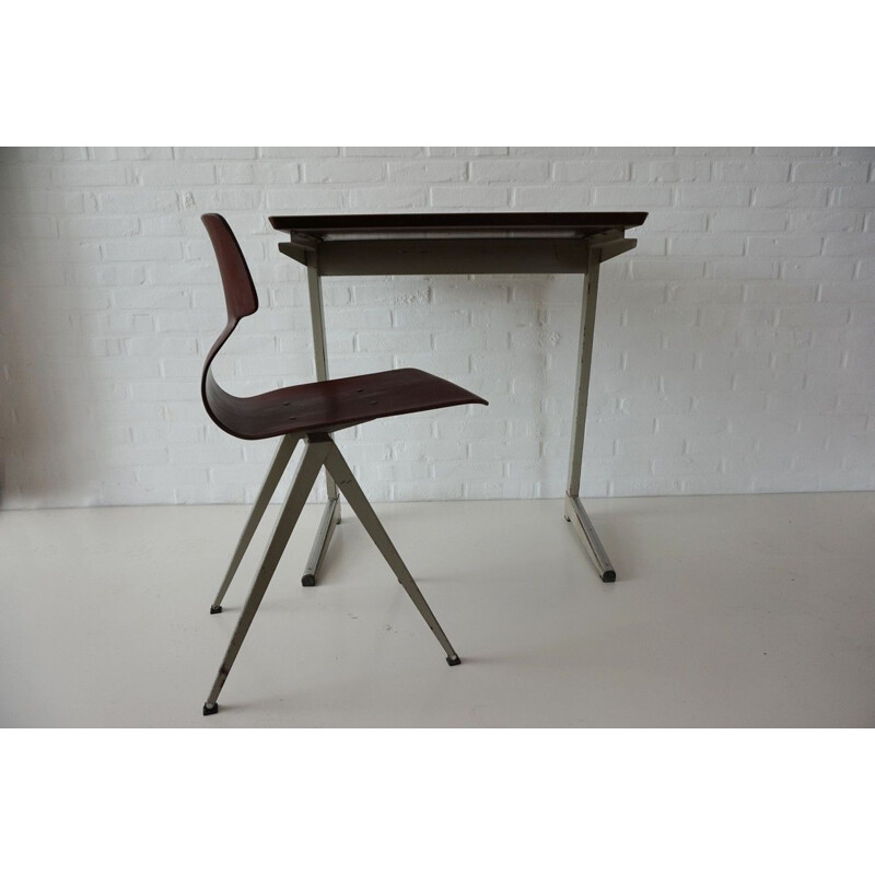 Set of vintage industrial dutch writing desk by Galvanitas Thurop 