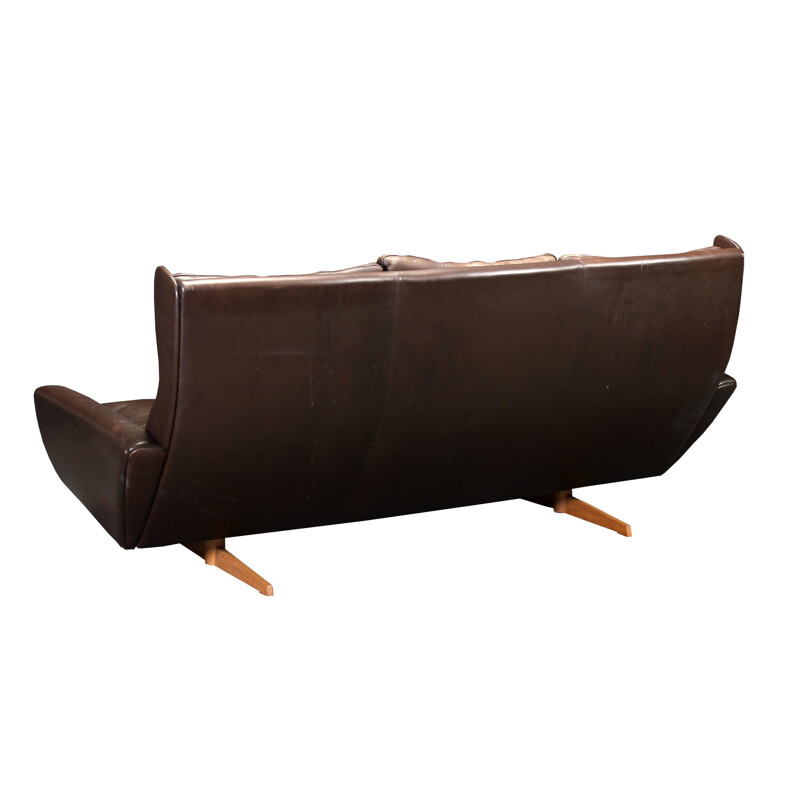 Canapé 3 places en cuir marron et chêne, Georg THAMS - 1970
