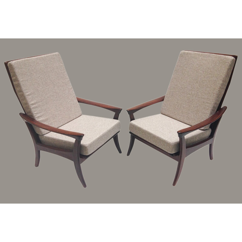 Pareja de sillones escandinavos de palisandro y tela - 1960