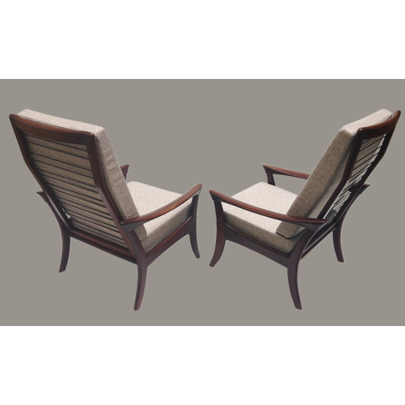 Paire de fauteuils scandinaves en palissandre et tissu - 1960