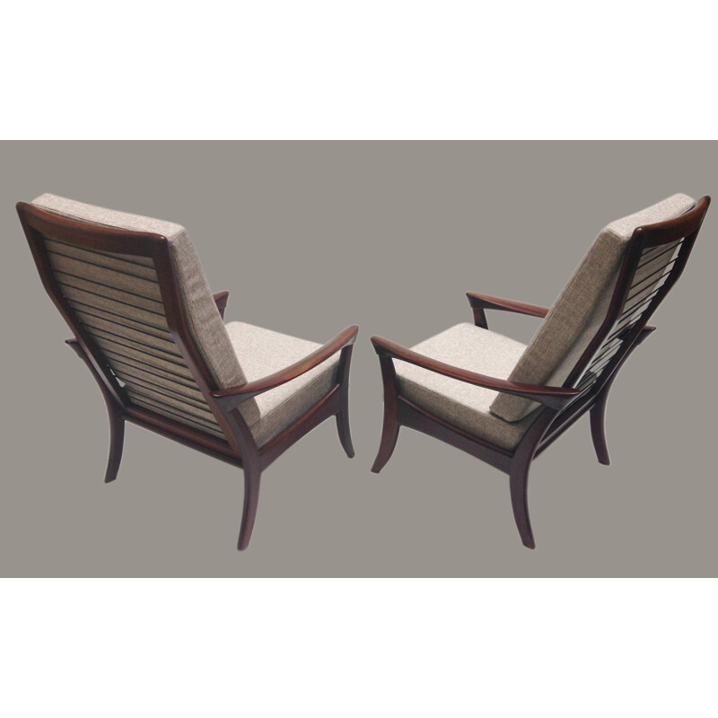 Scandinavian pair of armchair in teak and fabric - 1960s