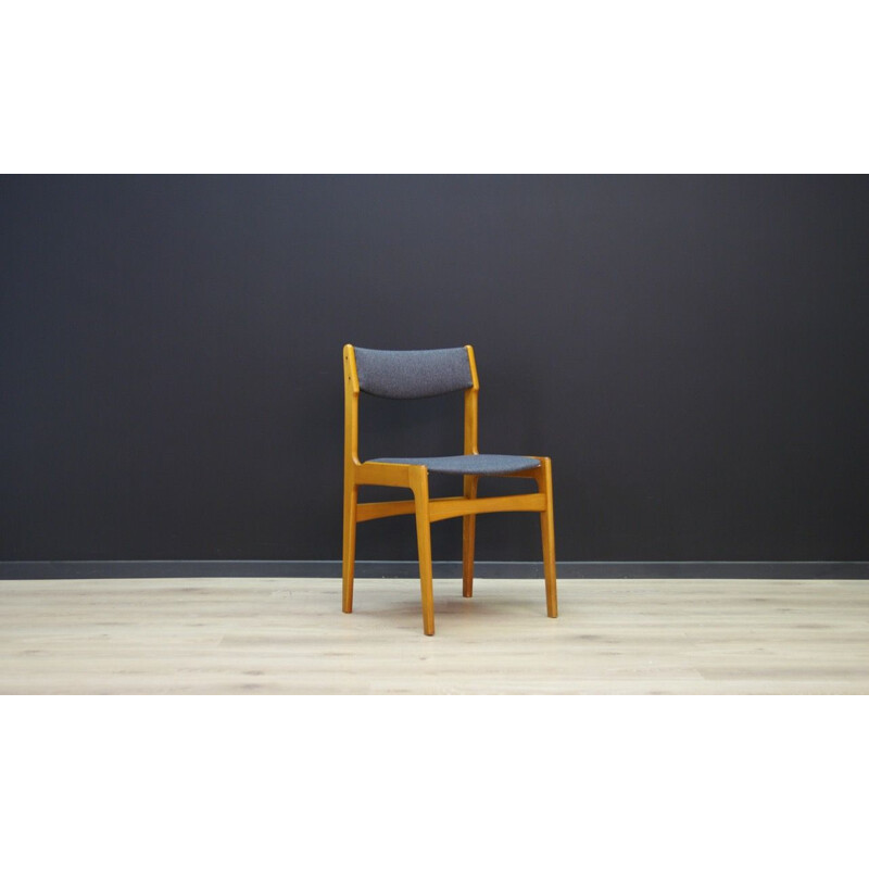 Vintage scandinavian dining chair in teak and grey fabric 1970