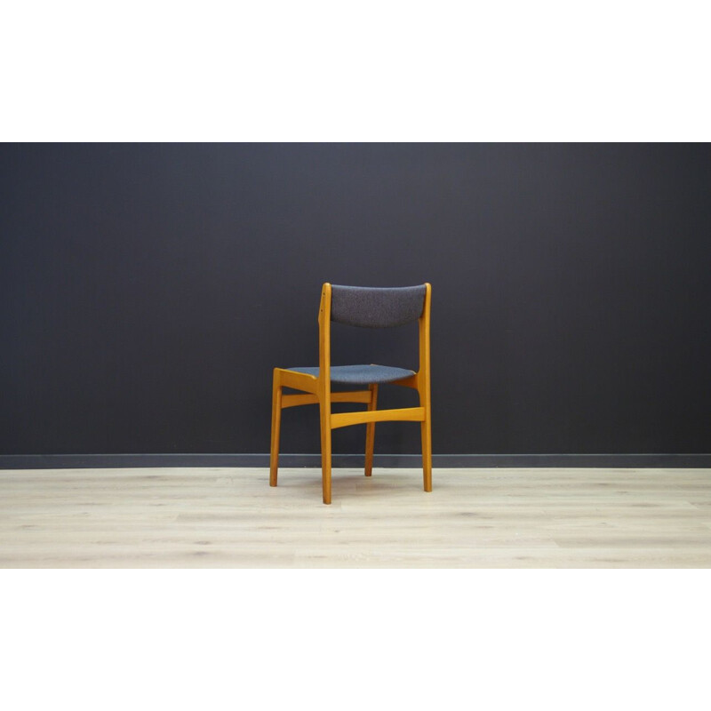 Vintage scandinavian dining chair in teak and grey fabric 1970