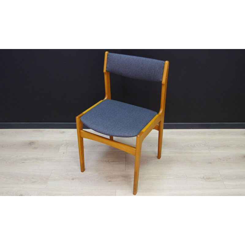 Chaise à repas vintage scandinave en tissu gris et teck 1970