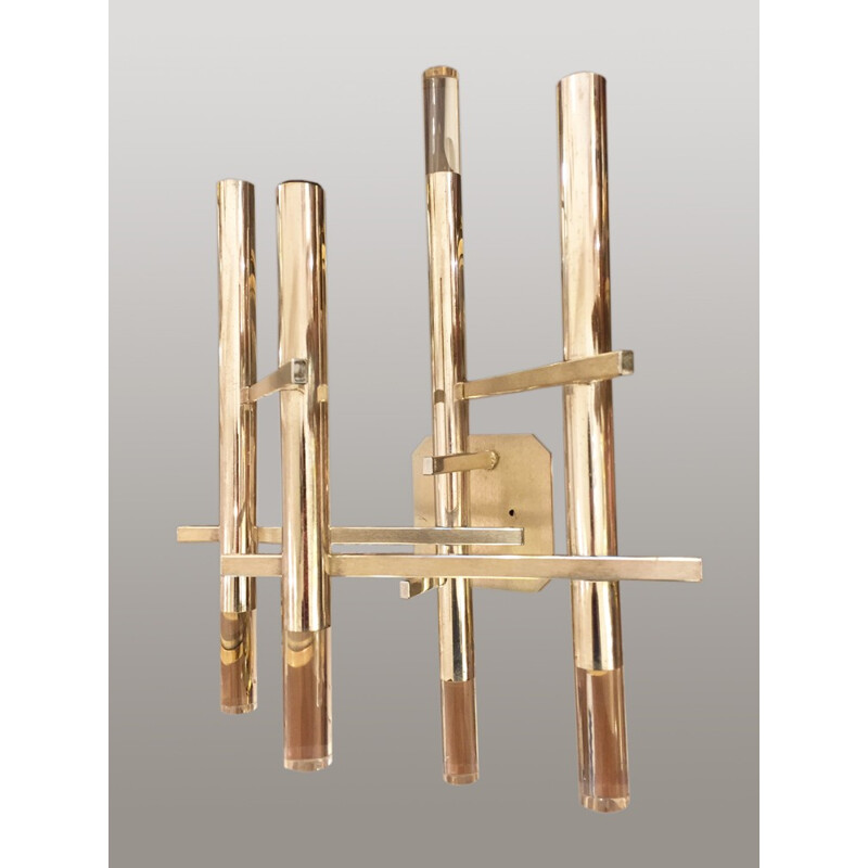 Solo wall lamp in brass and altuglass, Gaetano SCIOLARI - 1970s