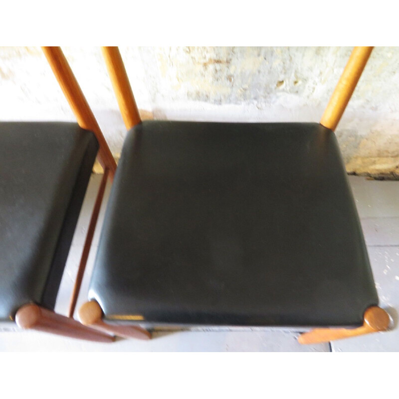 Ensemble de 4 chaises vintage en teck et en cuir par H.W. Klein pour Bramin