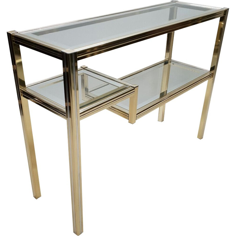 Vintage console table in metal and glass