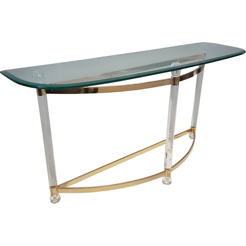 Vintage French console table in glass and lucite