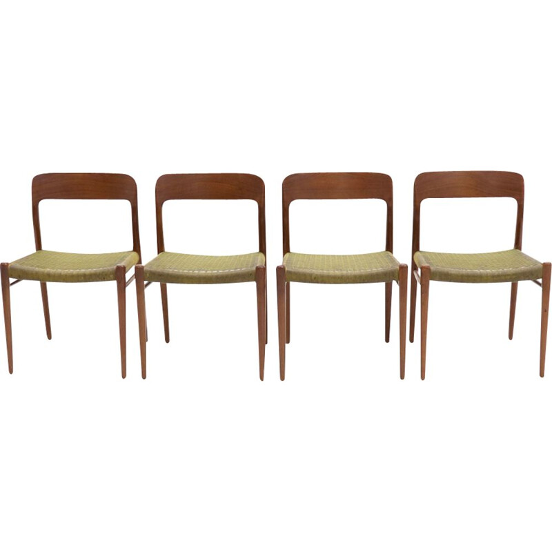 Set of 4 vintage dining chairs No. 75 in teak by N.O. Møller for JL Møller