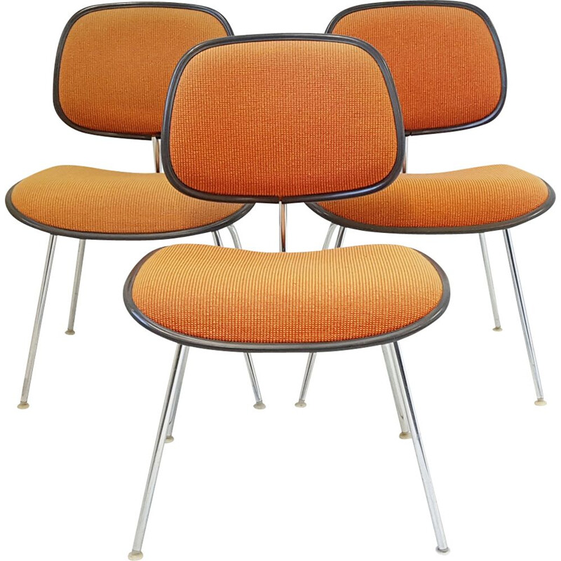 Set of 3 vintage orange Herman Miller Eames DCM chairs 1970