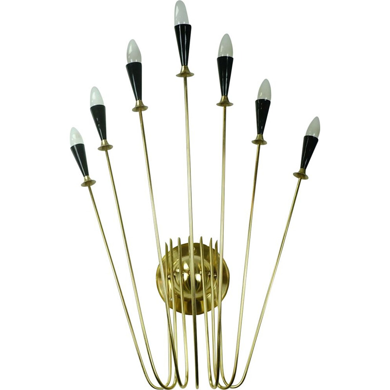 Vintage sputnik atomic 7-light wall lamp in brass 1950