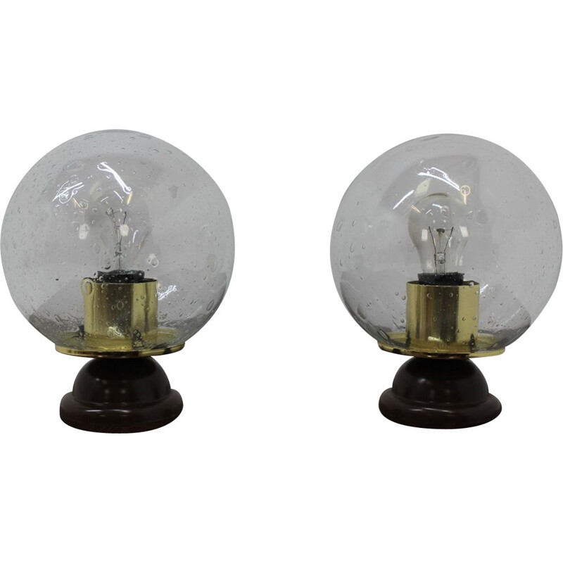 Pair of vintage table lamps in glass and plastic 1980