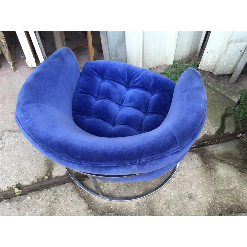 Paire de fauteuils en velours bleu et acier, édition Bernhardt - 1980