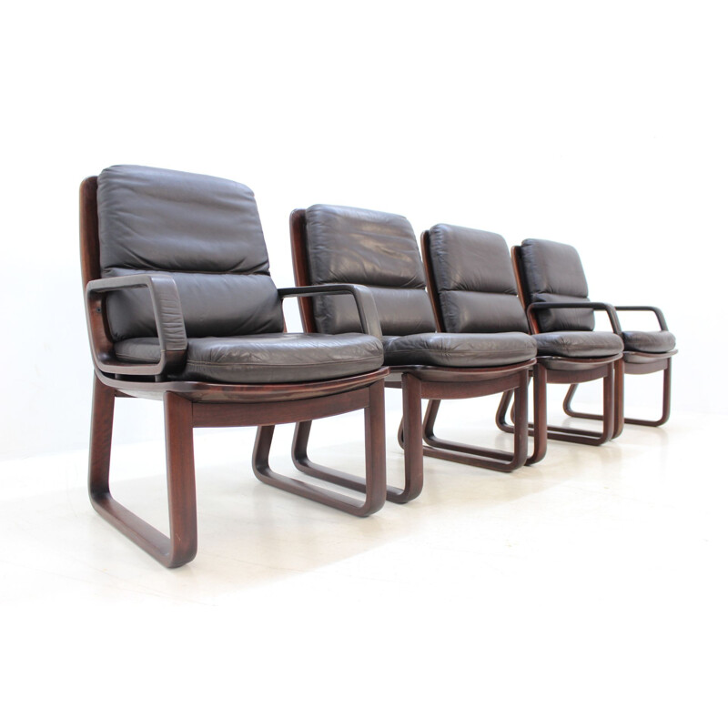 Ensemble de 4 fauteuils vintage en cuir par Eugen Schmidt, Allemagne 1970