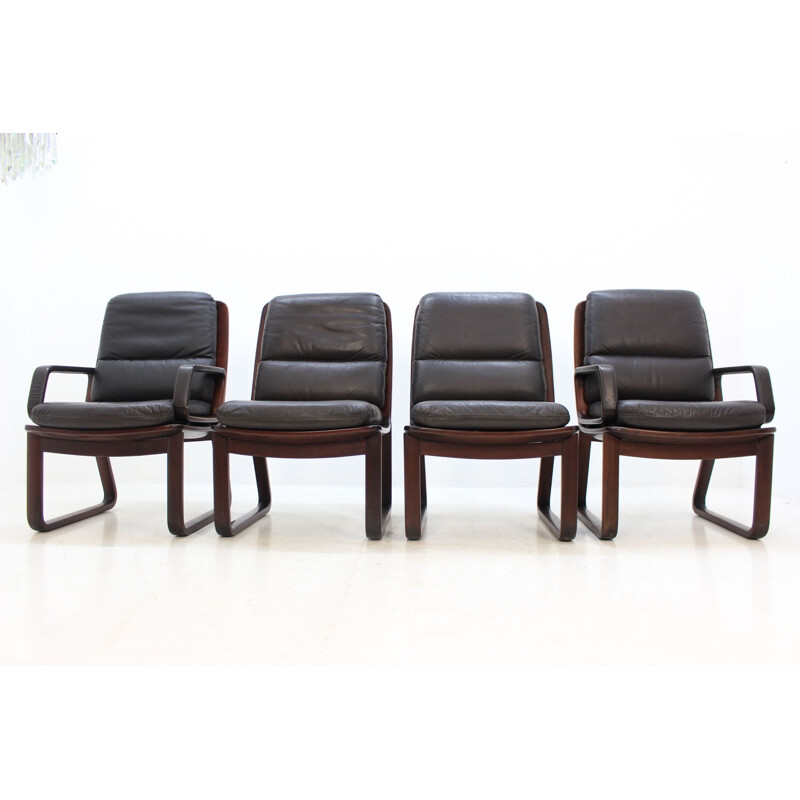 Set of 4 vintage leather armchairs by Eugen Schmidt, Germany 1970