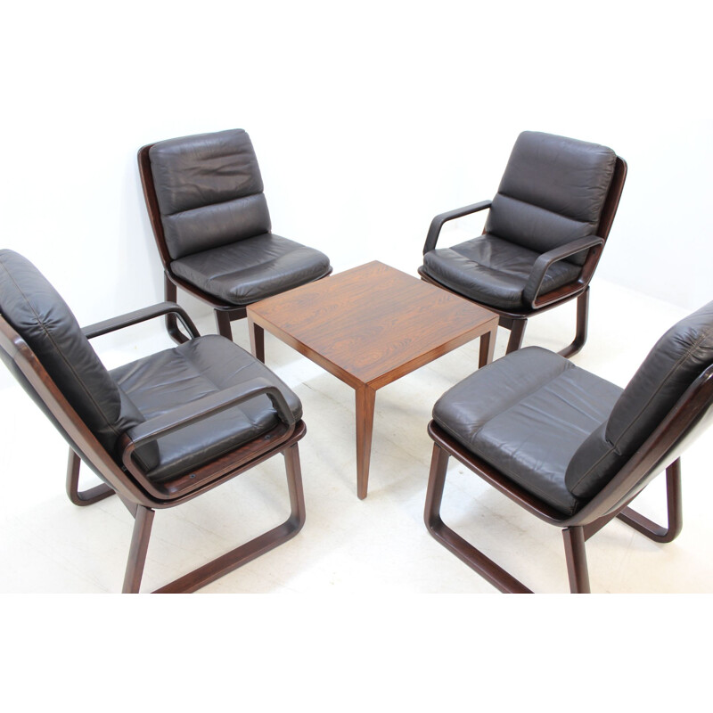 Set of 4 vintage leather armchairs by Eugen Schmidt, Germany 1970