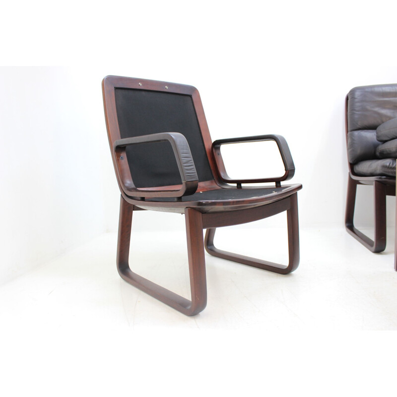 Set van 4 vintage lederen fauteuils van Eugen Schmidt, Duitsland 1970