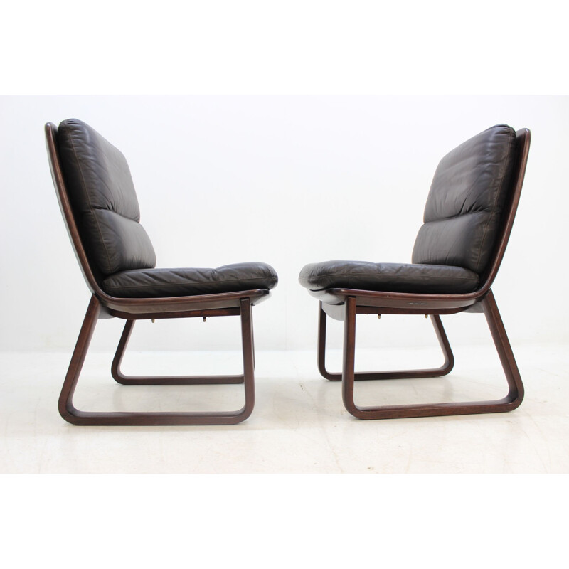 Set of 4 vintage leather armchairs by Eugen Schmidt, Germany 1970