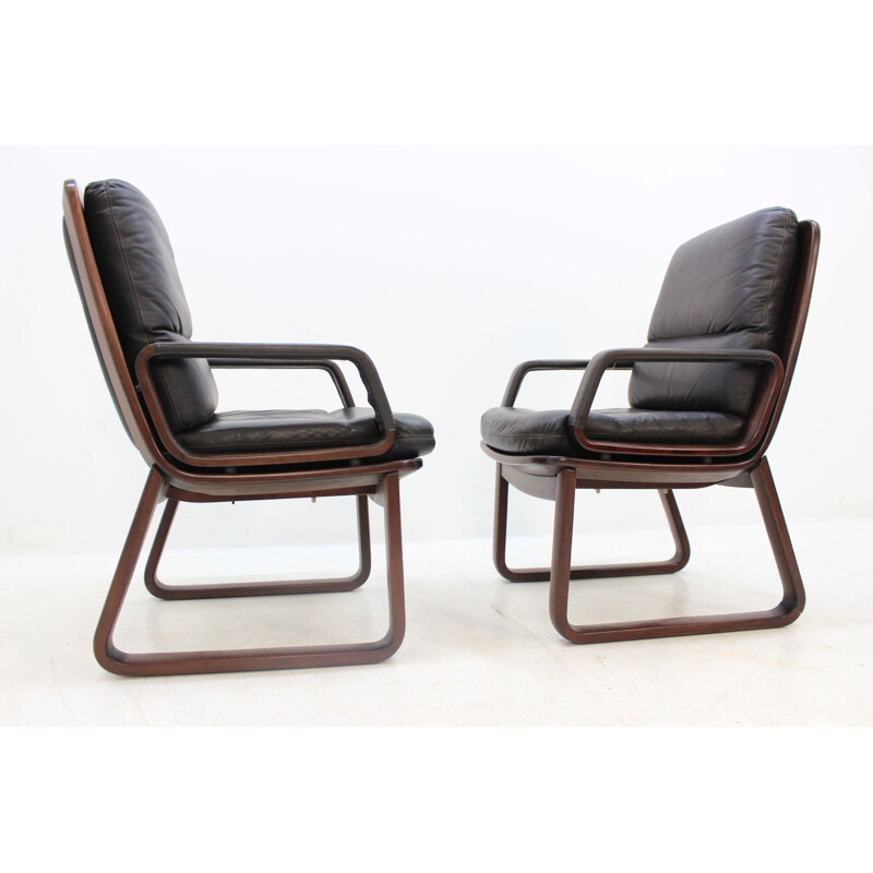 Set of 4 vintage leather armchairs by Eugen Schmidt, Germany 1970