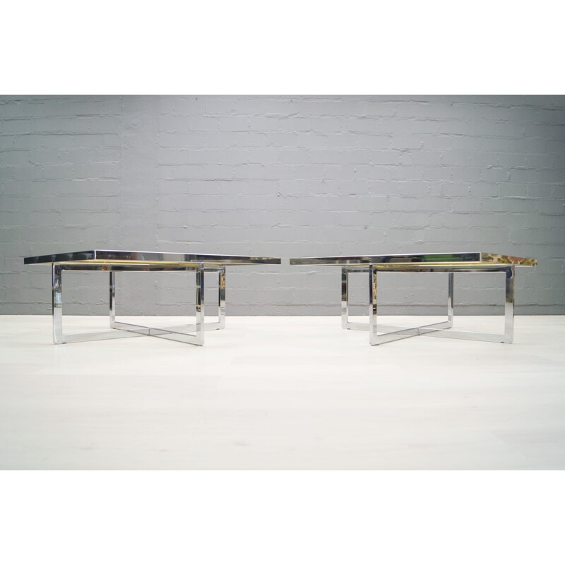 Vintage coffee table in chrome and brass by Maison Charles