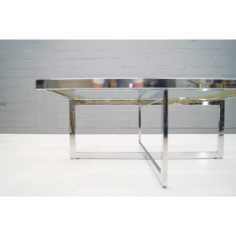 Vintage coffee table in chrome and brass by Maison Charles