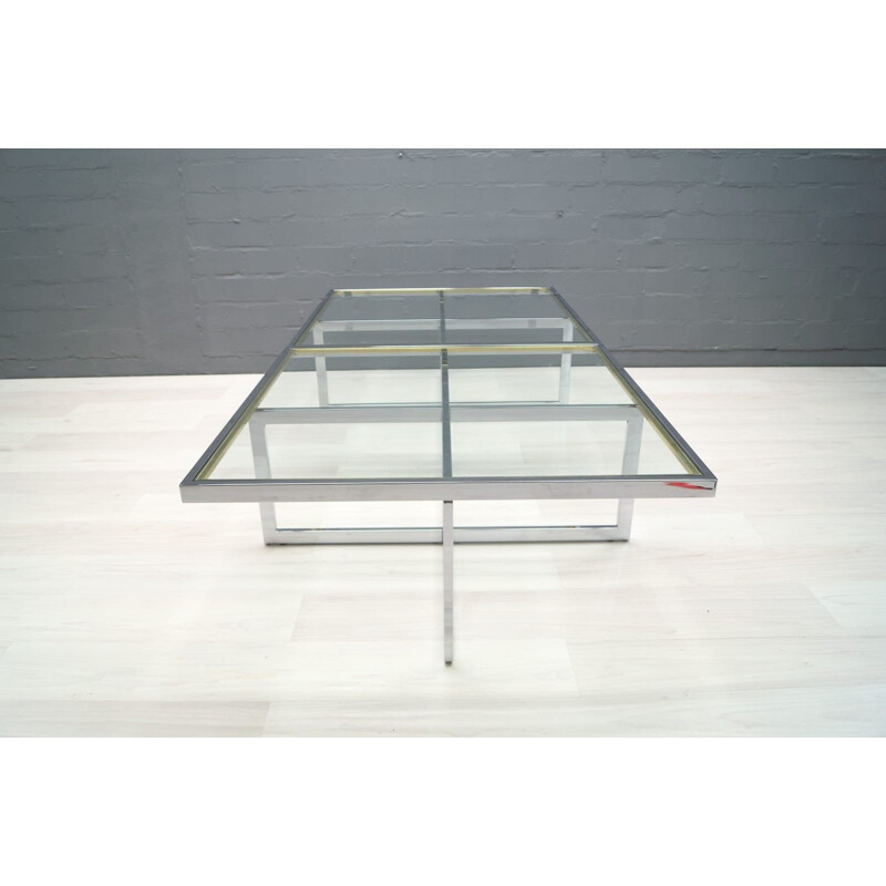 Vintage coffee table in chrome and brass by Maison Charles