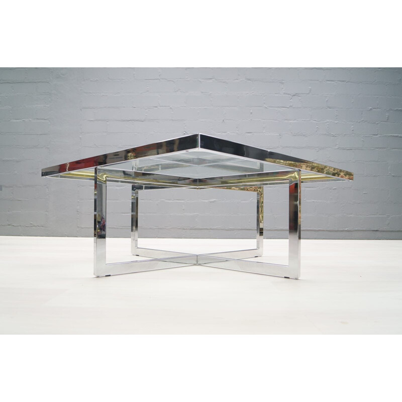 Vintage coffee table in chrome and brass by Maison Charles