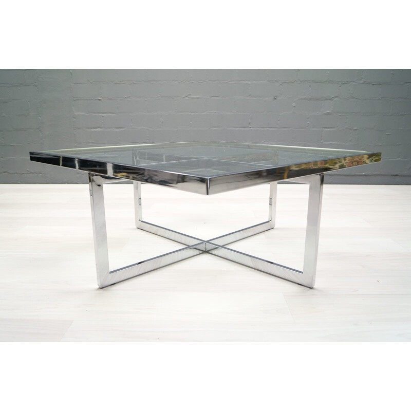 Vintage chrome and brass coffee table by Maison Charles, 1970