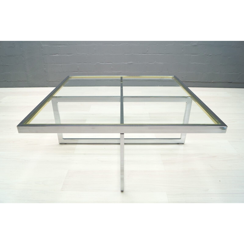 Vintage chrome and brass coffee table by Maison Charles, 1970