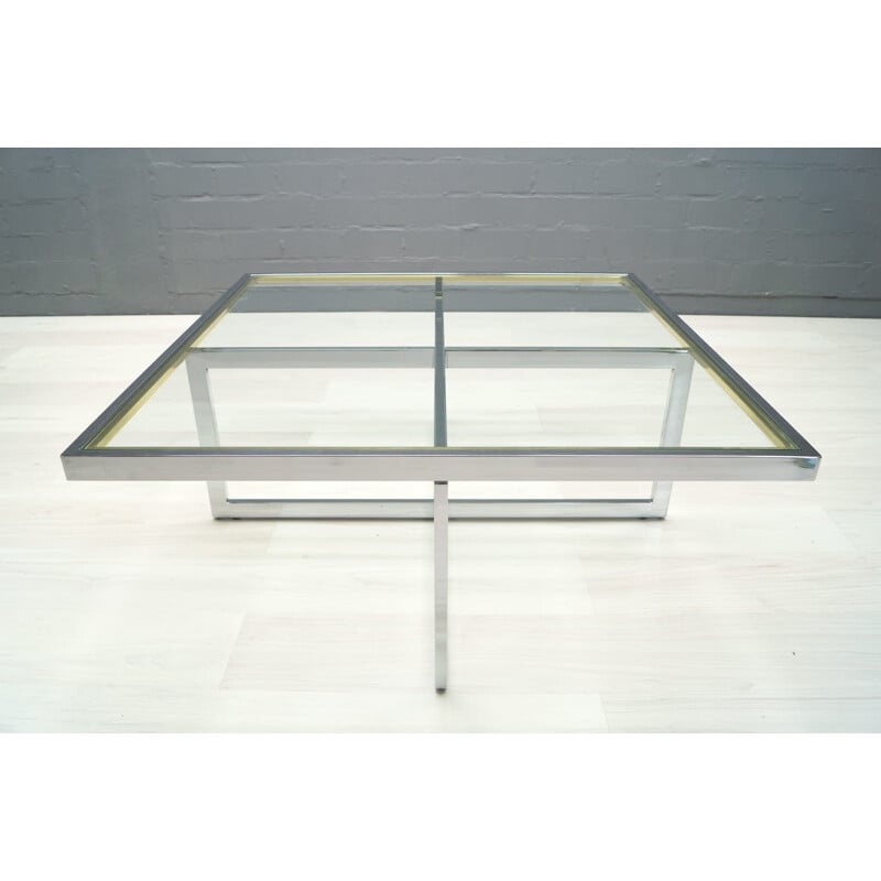 Vintage chrome and brass coffee table by Maison Charles, 1970