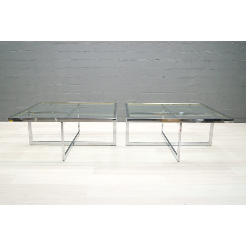 Mesa de café Vintage chrome e latão por Maison Charles, 1970