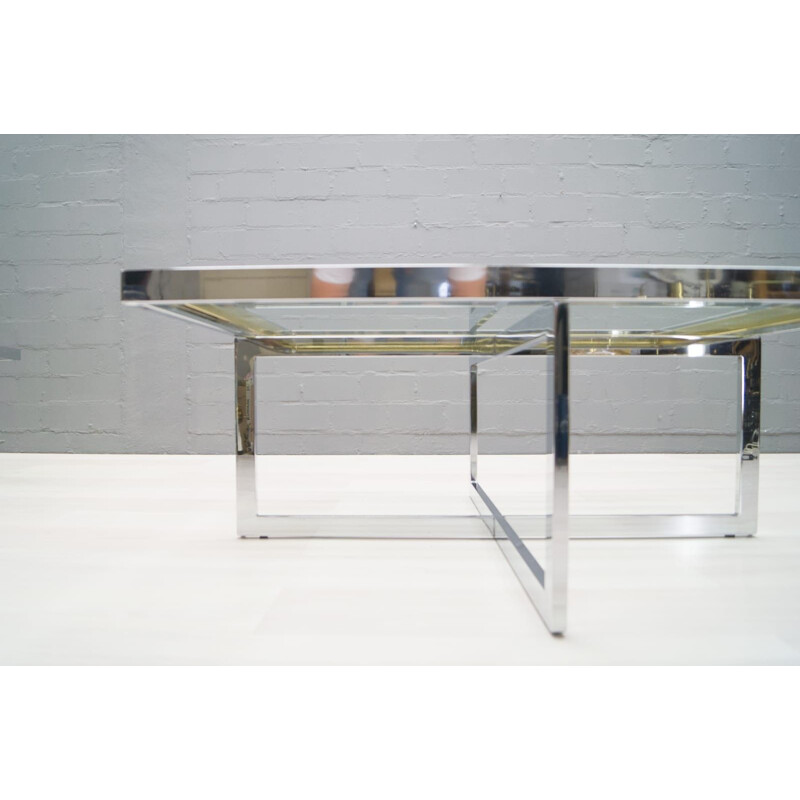 Mesa de café Vintage chrome e latão por Maison Charles, 1970