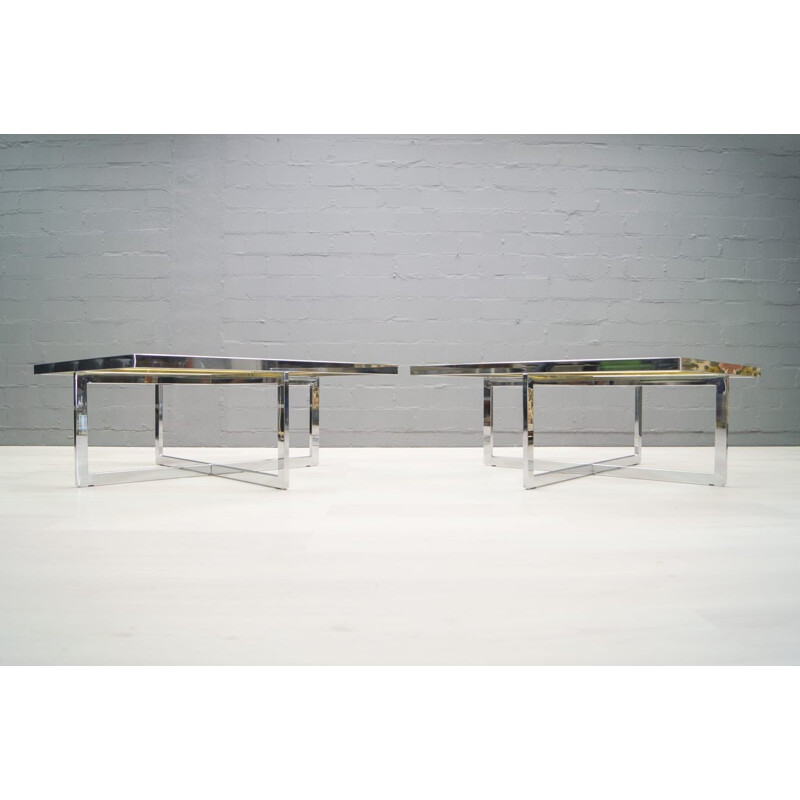 Vintage chrome and brass coffee table by Maison Charles, 1970