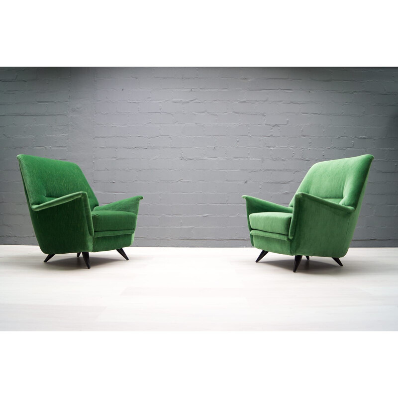 Set of 2 vintage Italian green armchairs